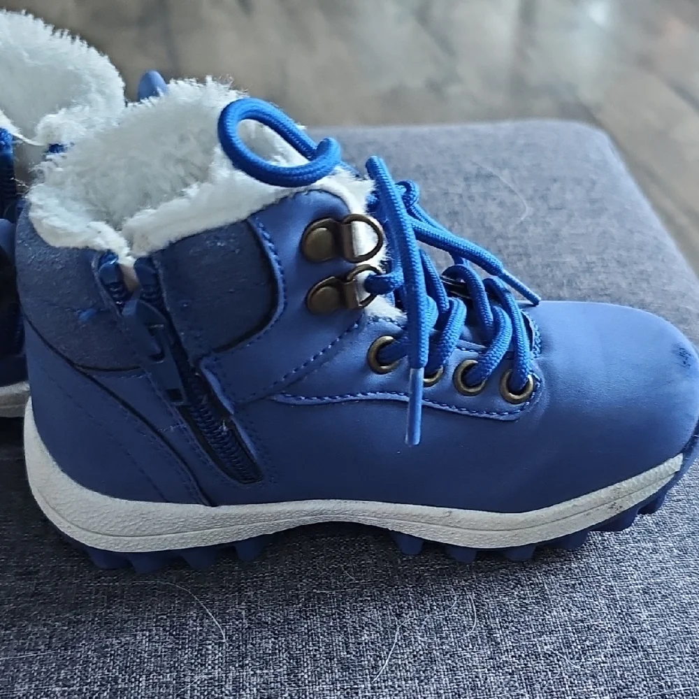Mishansha Kids Boots Blue Shera Fur White Toddler Boy Girl Winter Outdoor Size 9
